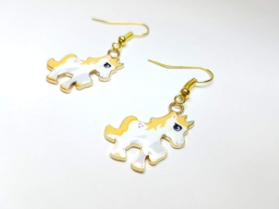 Preview: Einhorn Ohrringe goldfarben Pferd